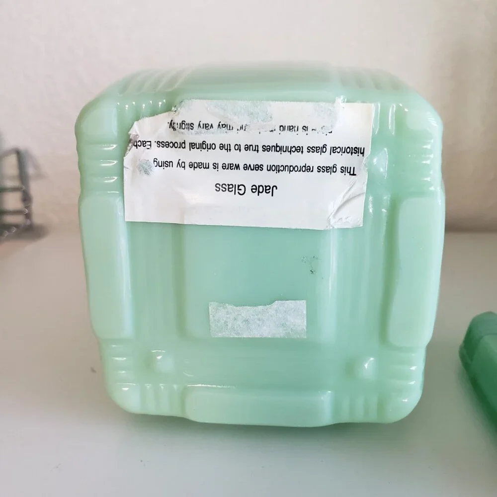 Vintage Fantasy Jadeite Green Canister With Lid 7” Cottage Core Grandma Core